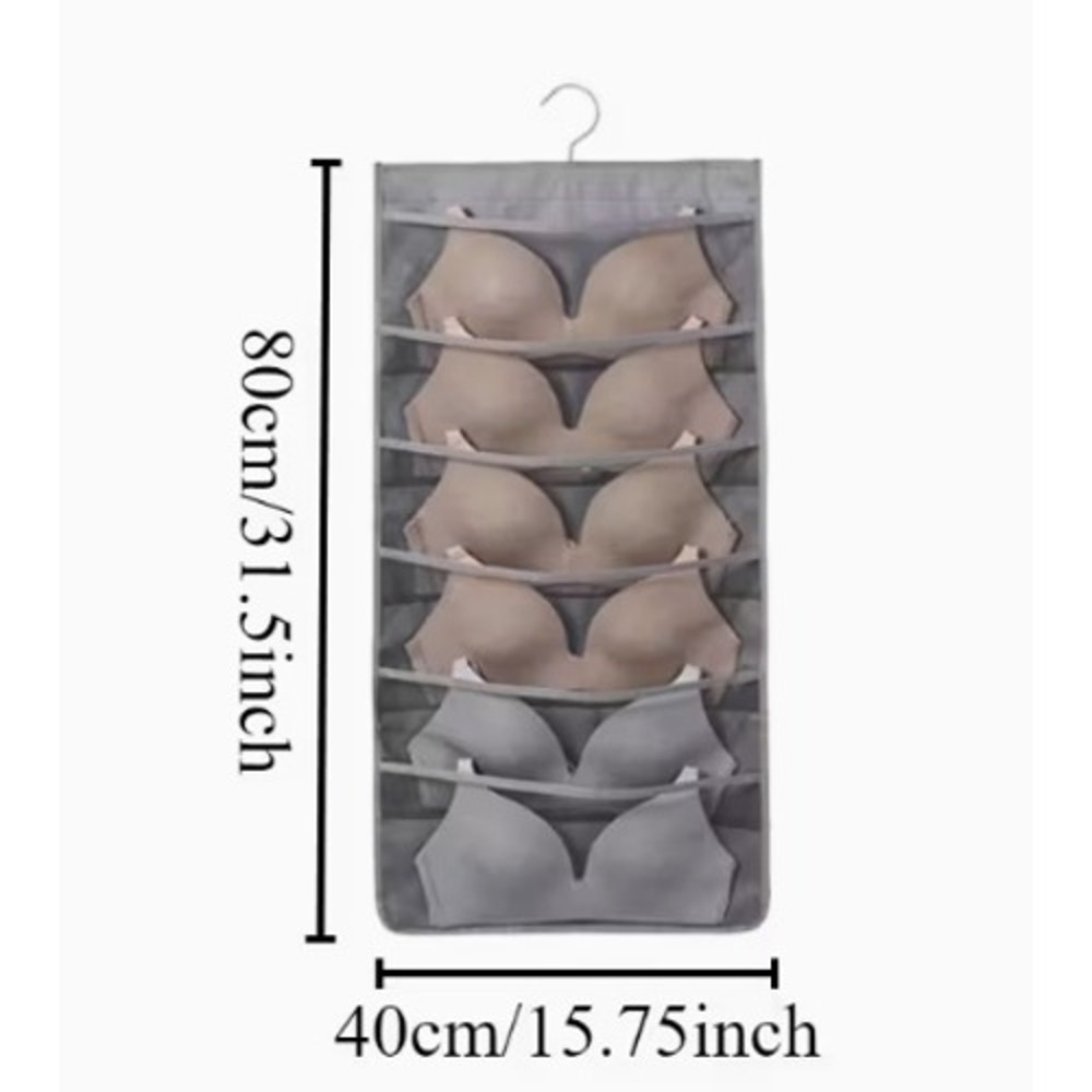 Bundle of 4 grey hanging double sided garment organizers for bras, underwear